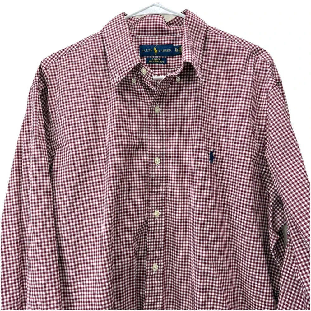 Polo Ralph Lauren Dark Red Gingham Cotton Button‎ Down Shirt XL